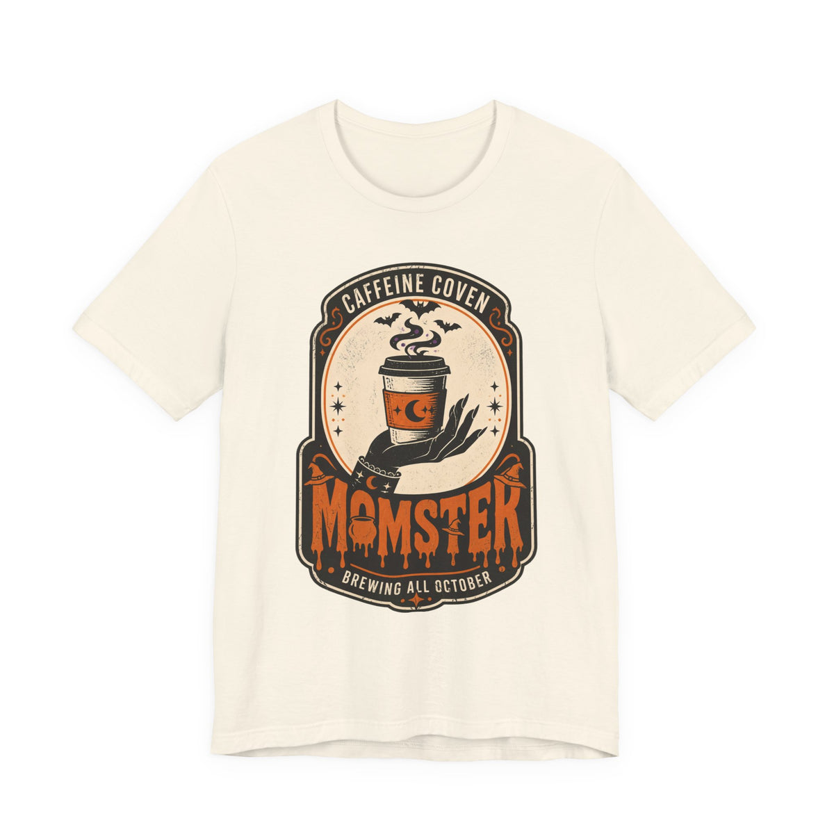 Momster Coffee Coven Tee | Halloween mom tee, spooky orange purple design