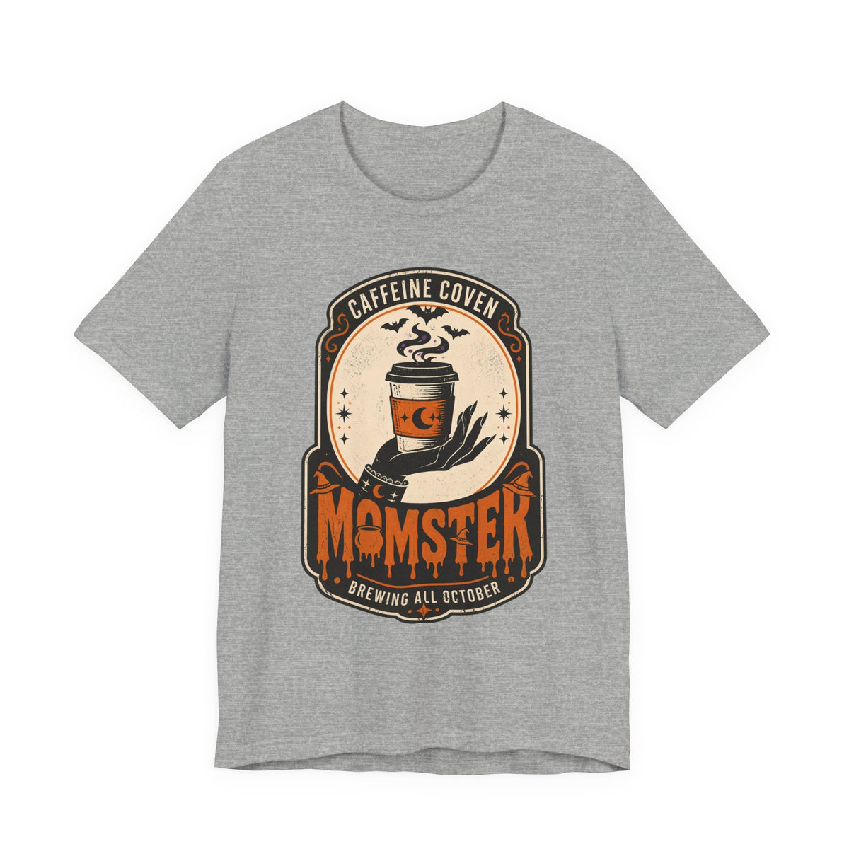 Momster Coffee Coven Tee | Halloween mom tee, spooky orange purple design