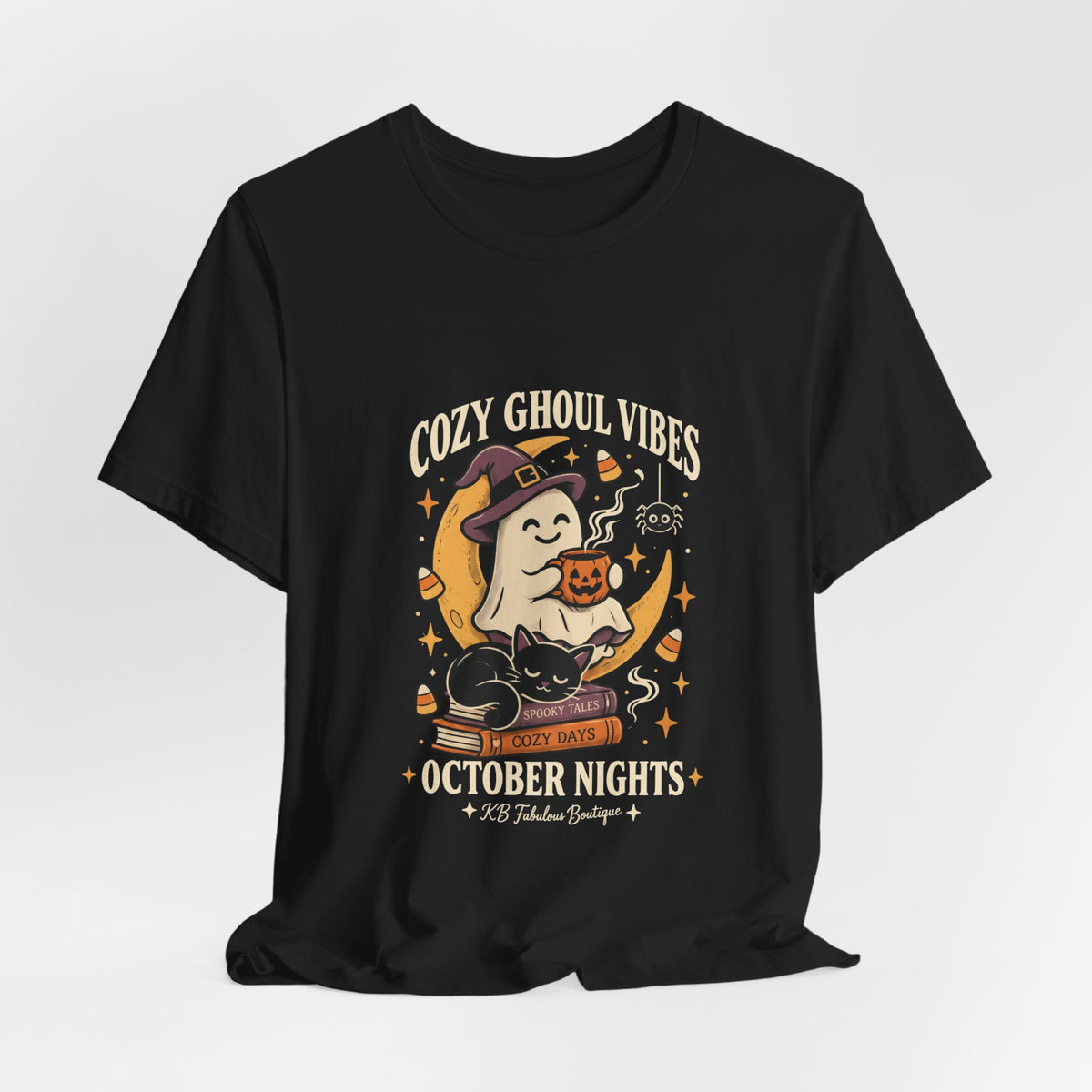 Cozy Ghoul Vibes Ghost Halloween Tee | October Nights, Witch Hat