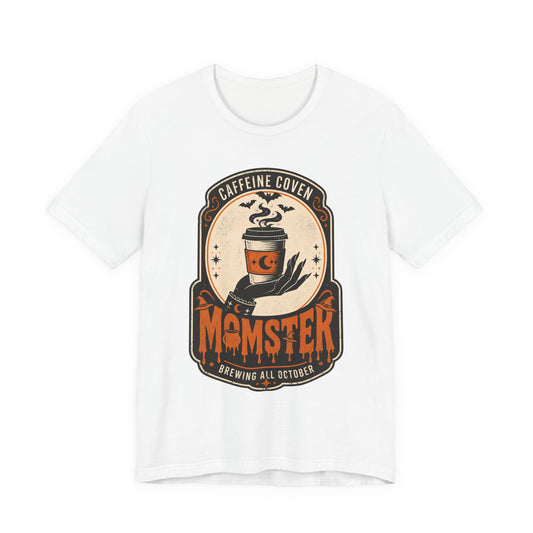 Momster Coffee Coven Tee | Halloween mom tee, spooky orange purple design